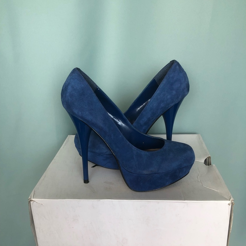 Blue suede heels